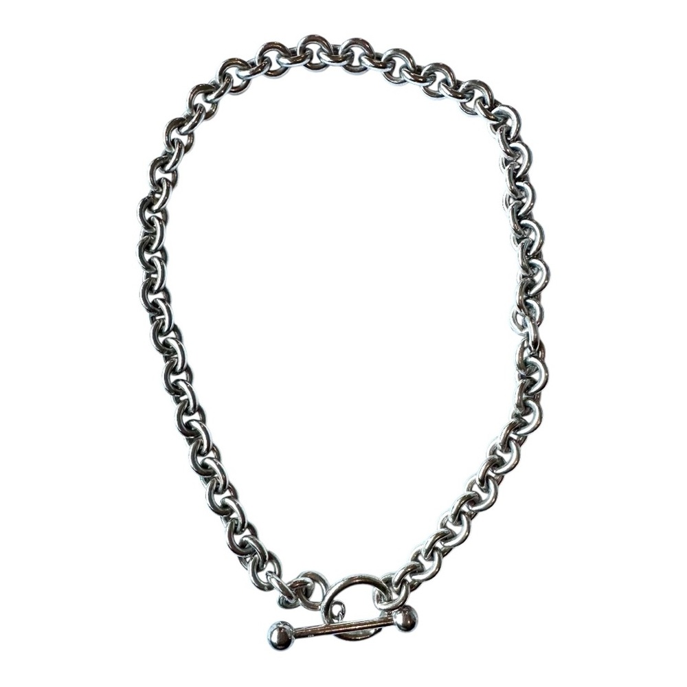 Italian Sterling Silver 925 HEAVY chain link and Toggle Necklace